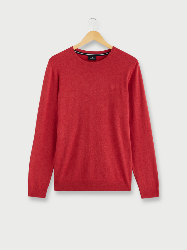 BASEFIELD Pull Fin, Maille Jersey En Coton Stretch, Col Rond Rouge 1000673