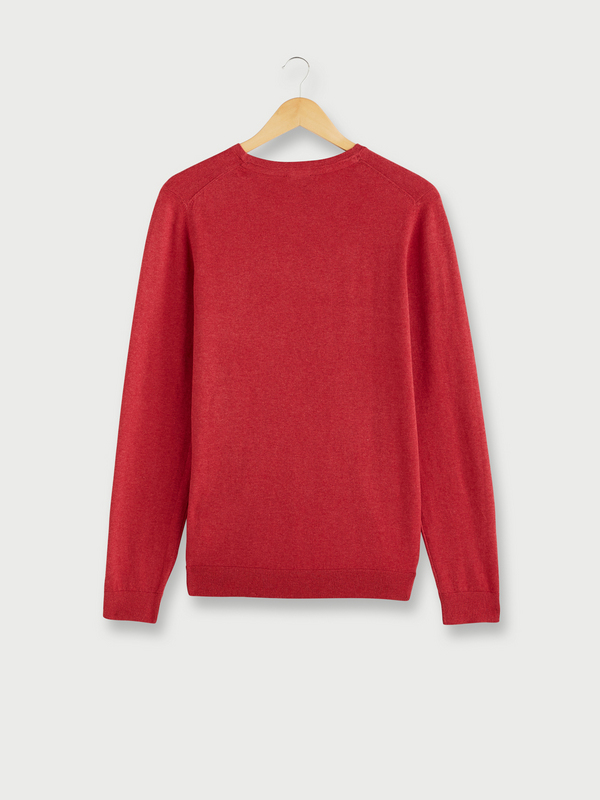 BASEFIELD Pull Fin, Maille Jersey En Coton Stretch, Col Rond Rouge Photo principale