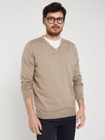 BASEFIELD Pull Col V En Coton Stretch Chin Taupe