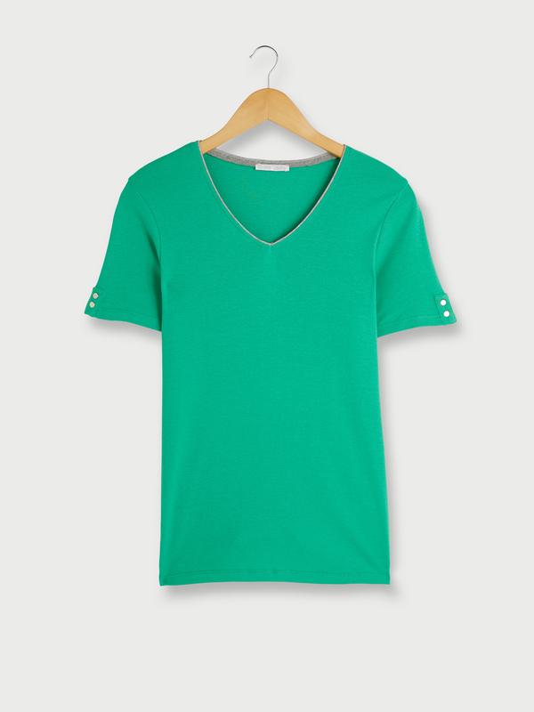 DIANE LAURY Tee-shirt Uni, Encolure V, Coupe Cintre Vert 1000719