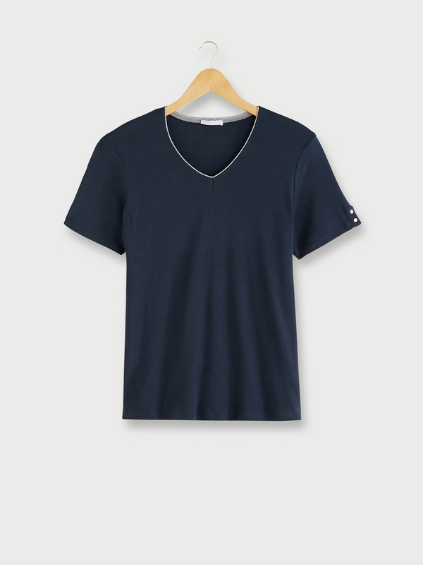 DIANE LAURY Tee-shirt Uni, Encolure V, Coupe Cintre Bleu marine 1000719