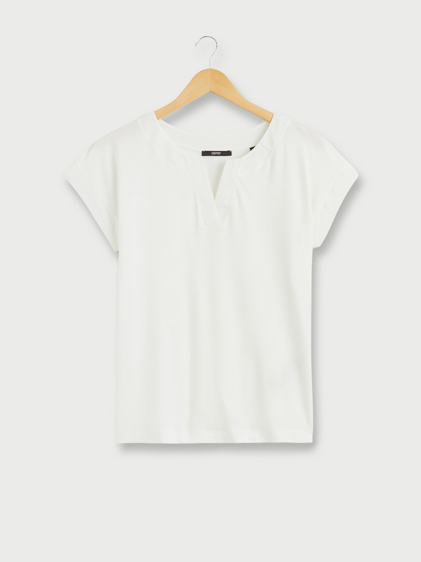 ESPRIT Tee-shirt Uni Bi-matire, Col V Ecru 1000728