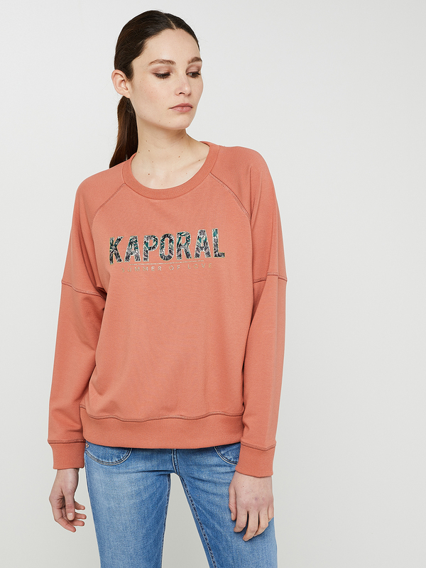 KAPORAL Sweat-shirt En Molleton, Col Rond, Logo Signature Fleuri Orange 1001064