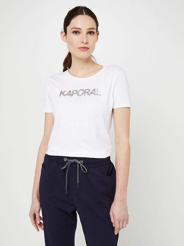 KAPORAL Tee-shirt Col Rond En Coton Bio, Logo Signature En Foil Argent Et Strass Blanc 1001116