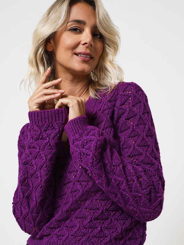 MORGAN Pull Cropped Maille Fantaisie Ajoure Violet Photo principale