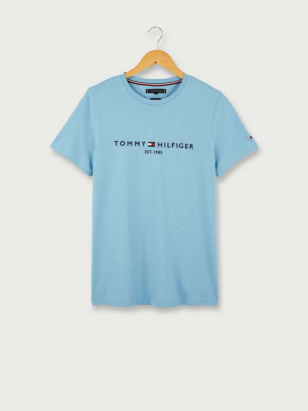 TOMMY HILFIGER Tee-shirt Slim En Coton Bio, Logo Brod Bleu Canard 1004926