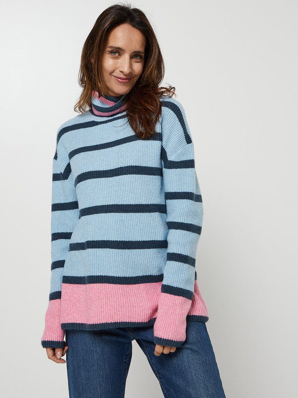 STREET ONE Pull Col Roul  Rayures Bleu ciel 1006016