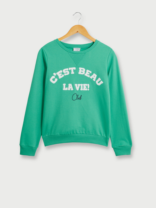 C EST BEAU LA VIE Sweat-shirt En Molleton De Coton Bio, Logo Signature En Broderie Bouclette Vert 1021337