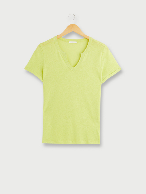 DIANE LAURY Tee-shirt Uni En Lin Et Coton Vert 1025153