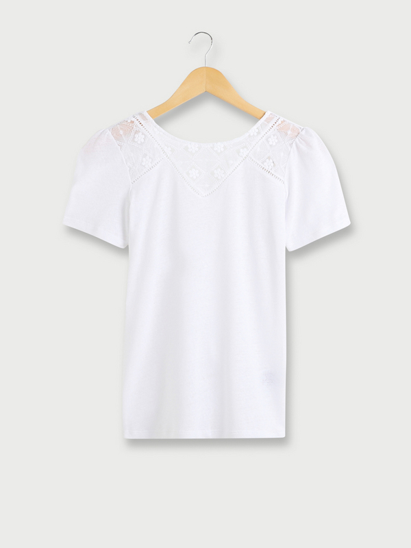 JULIE GUERLANDE Tee-shirt Uni Avec Dentelle En Coton/lin Blanc 1025314