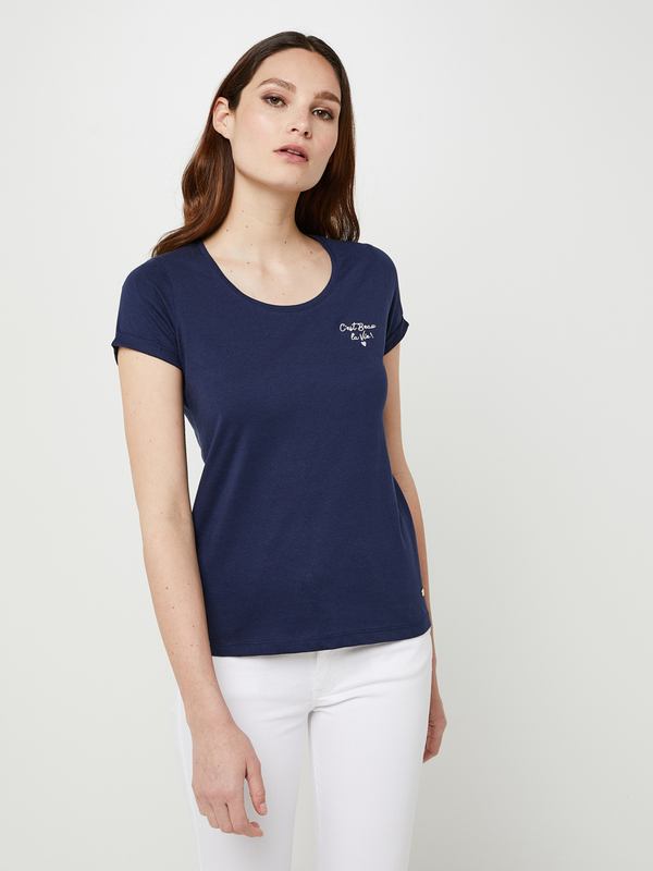 C EST BEAU LA VIE Tee-shirt Uni Logo Brod Bleu marine 1025586
