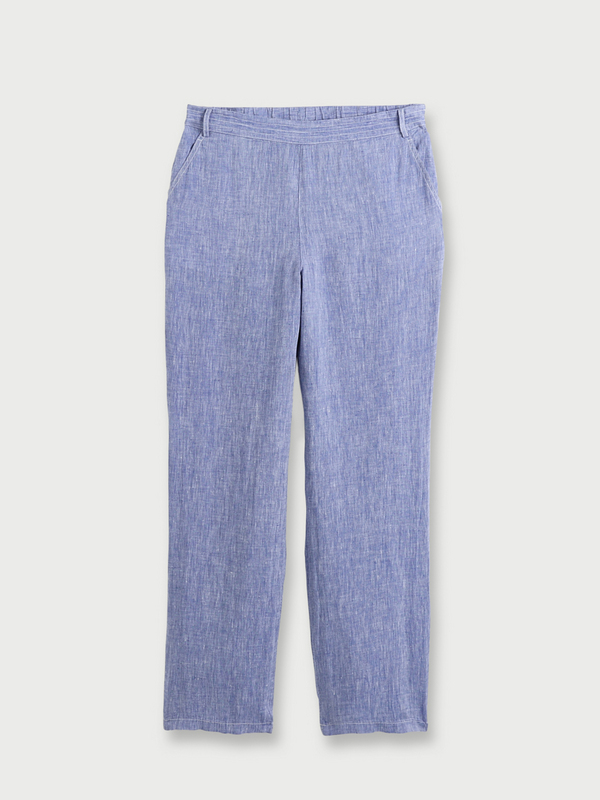 DIANE LAURY Pantalon Large 100% Lin Aspect Denim Bleu Photo principale