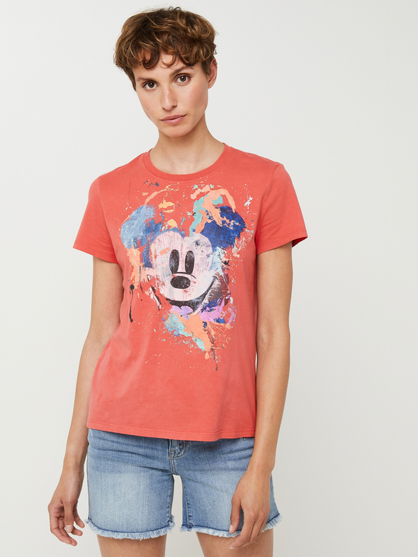 DESIGUAL Tee-shirt En 100% Coton Mickey Mouse Effet Peinture Avec claboussures Rouge 1025610