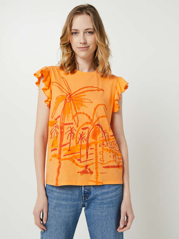 DESIGUAL Tee-shirt Illustrations, Emmanchures Volantes Orange 1025646