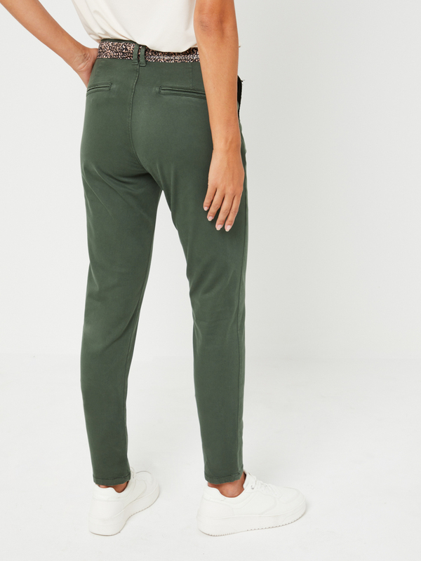 LE TEMPS DES CERISES Pantalon Chino Uni Avec Ceinture En Foulard Imprim Vert Photo principale
