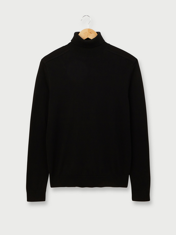 SELECTED Pull Uni  Col Roul En 100% Coton Pima Noir Photo principale