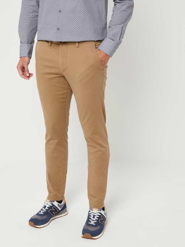 SELECTED Pantalon Chino Coupe Slim Coton Stretch Uni Camel 1038789