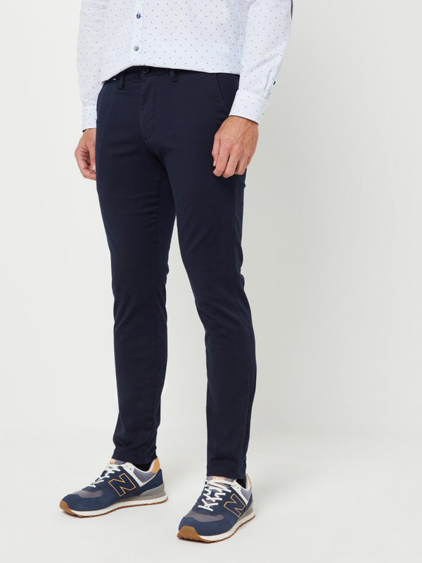 SELECTED Pantalon Chino Coupe Slim Coton Stretch Uni Bleu marine 1038789