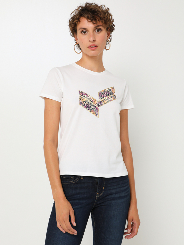 KAPORAL Tee-shirt Col Rond, Logo Flock  Imprim Fleuri En Coton Bio Blanc 1039015