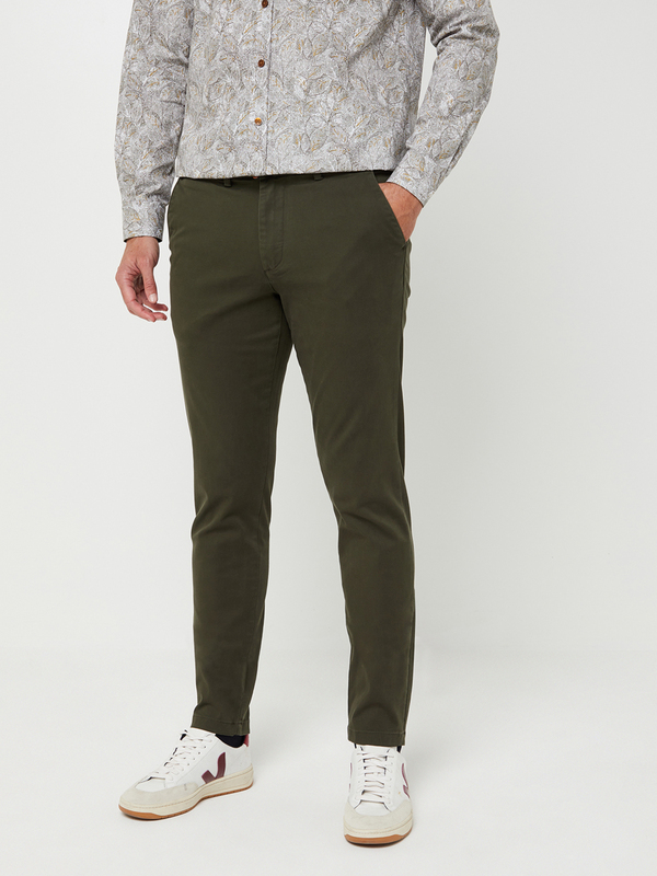 SELECTED Pantalon Chino Coupe Slim Uni En Coton Biologique Vert kaki 1039238