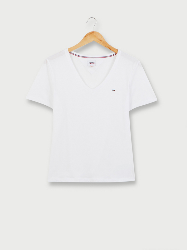 TOMMY JEANS Tee-shirt V Coton Bio Mini Logo Blanc 1044371