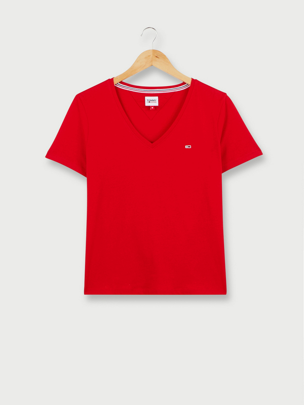 TOMMY JEANS Tee-shirt V Coton Bio Mini Logo Rouge 1044371