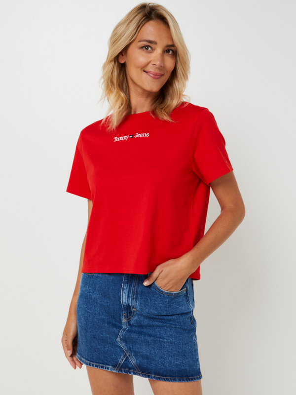 TOMMY JEANS Tee-shirt Uni 100% Coton Logo Brod Rouge 1044374