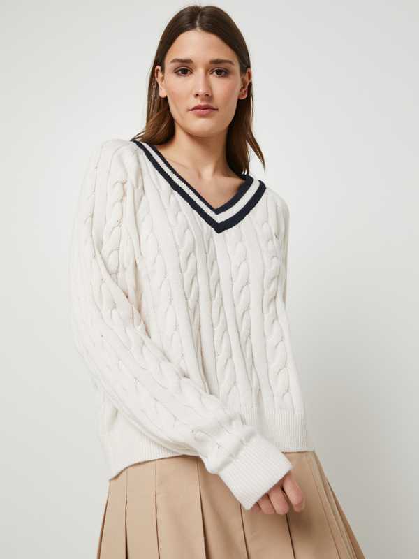 TOMMY JEANS Pull Torsad, Col V  Rayures En Fibres Recycles Blanc cass 1054379