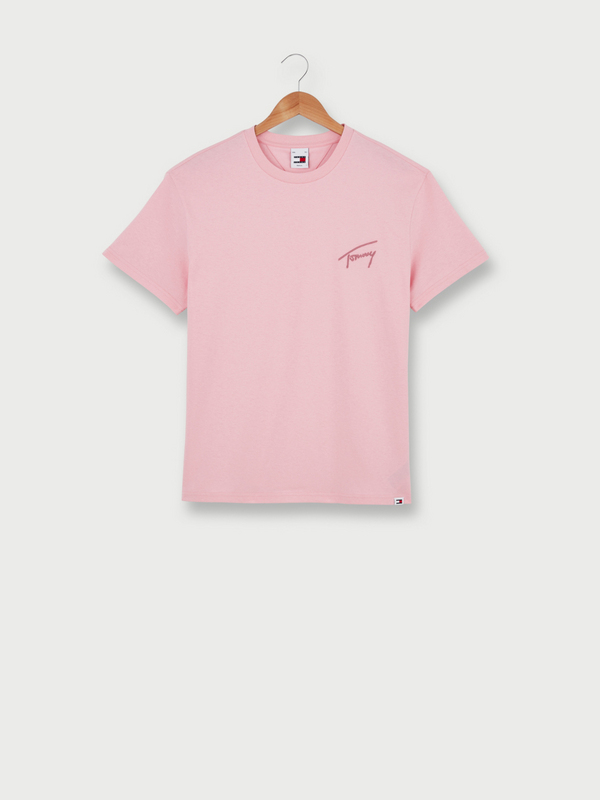 TOMMY JEANS Tee-shirt Col Rond Uni  Signature Brode En Coton Recycl Rose 1054400