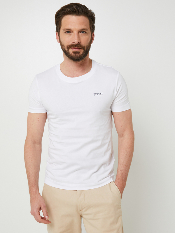 ESPRIT Tee-shirt Uni Avec Signature  Col Rond, Coupe Slim Blanc Photo principale