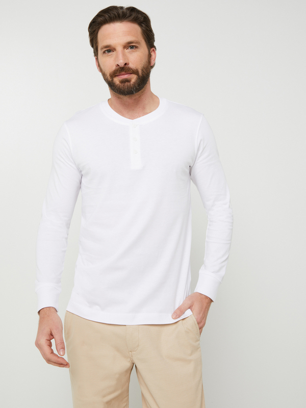 ESPRIT Tee-shirt Uni Manches Longues  Encolure Tunisienne En Coton Bio Blanc 1054405