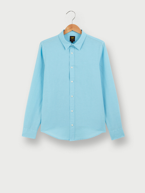 LEE Chemise Manches Longues En Lin Mlang, Signature Brode, Coupe Regular Bleu turquoise 1055393