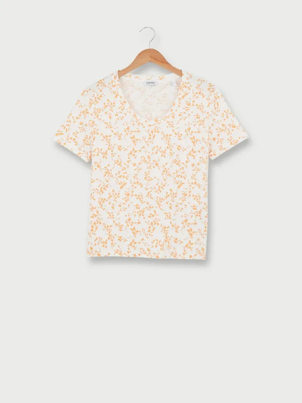 ESPRIT Tee-shirt Manches Courtes En 100% Coton Motif Fleurs Ecru 1055395