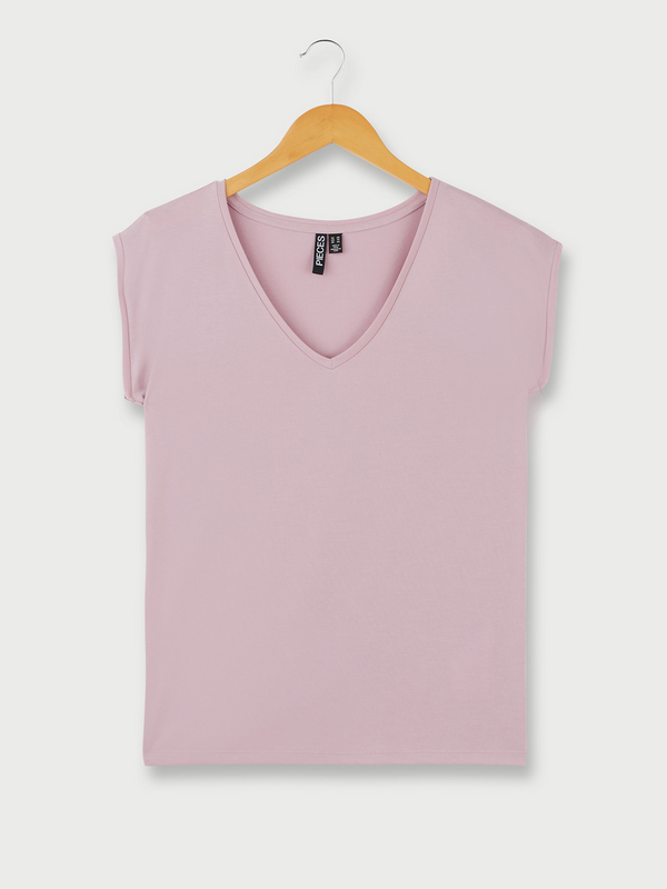 PIECES Tee-shirt Sans Manches En Jersey Fluide Uni Rose Photo principale