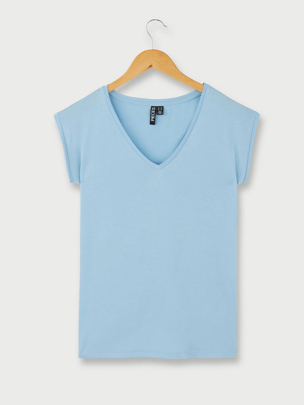 PIECES Tee-shirt Sans Manches En Jersey Fluide Uni Bleu ciel Photo principale