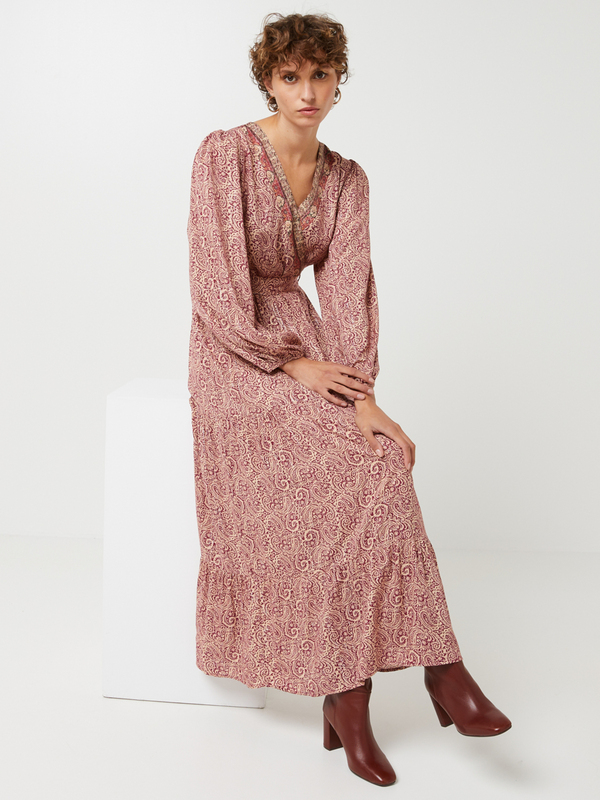 GRACE ET MILA Robe Longue Imprime Cachemire, Avec Ourlet  Basque Rose 1058037