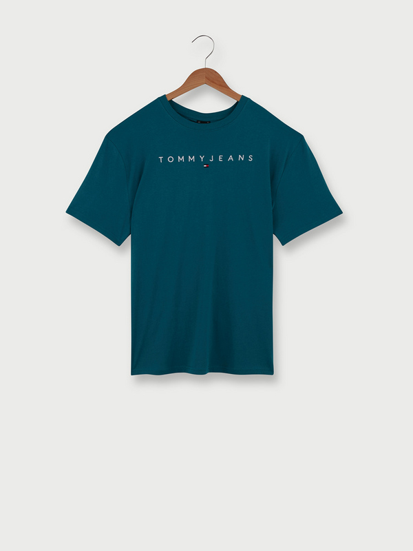TOMMY JEANS Tee-shirt Encolure Ronde Uni Logo Brod Vert bleut 1060259