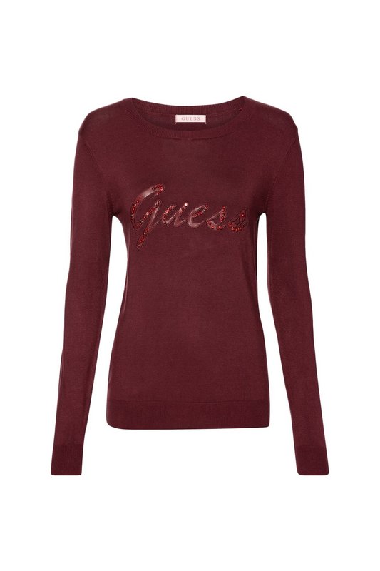 GUESS Pull Fin Logo Strass  -  Guess Jeans - Femme A502 MYSTIC WINE 1061770