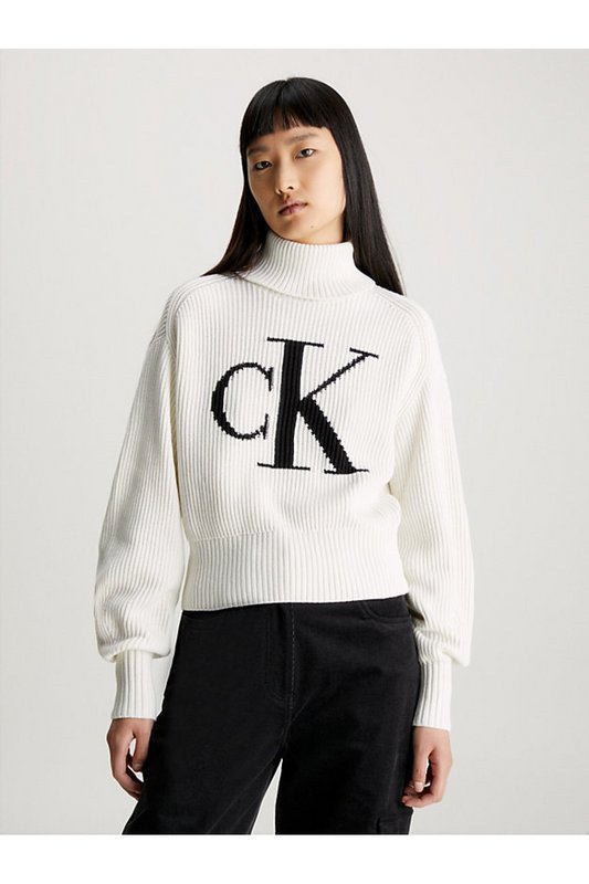 CALVIN KLEIN Pull Col Roul Monogramme  -  Calvin Klein - Femme YBI Ivory Photo principale