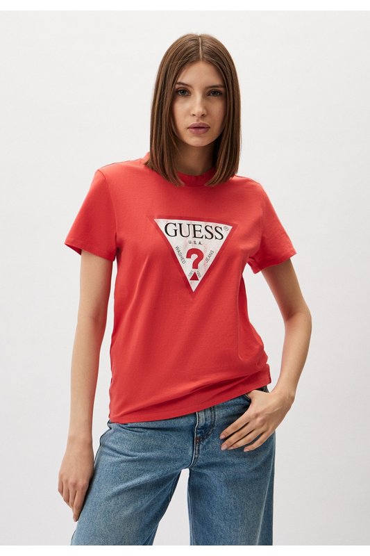 GUESS Tshirt 100% Coton Logo Dlav  -  Guess Jeans - Femme G65Y VIVACIOUS CORAL Photo principale
