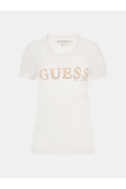 GUESS Tshirt Stretch Logo Strass  -  Guess Jeans - Femme G011 Pure White 1062681
