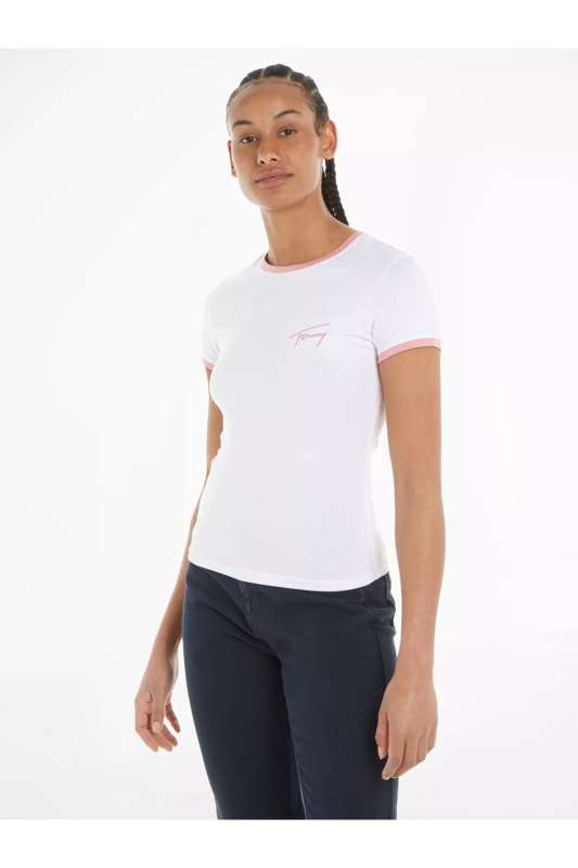 TOMMY JEANS Tshirt Slim Logo Signature Brod  -  Tommy Jeans - Femme YBR White Photo principale
