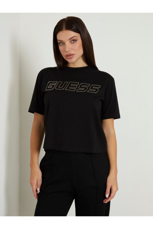 GUESS Tshirt Court Logo Relief  -  Guess Jeans - Femme JBLK Jet Black A996 Photo principale