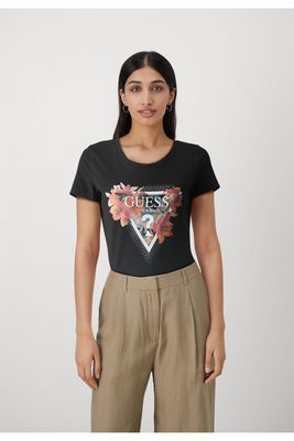 GUESS Tshirt Logo Iconique Strass  -  Guess Jeans - Femme JBLK Jet Black A996