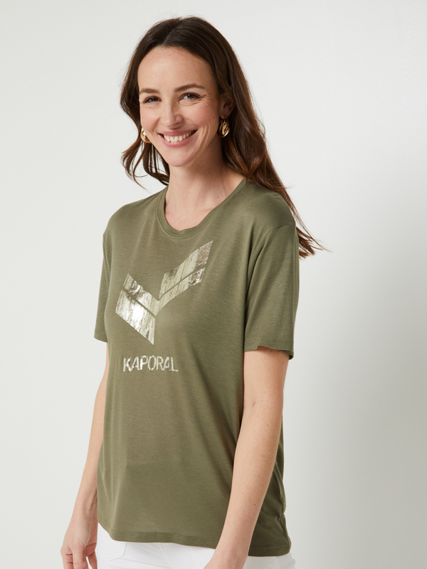 KAPORAL Tee-shirt Logo Mtallis En Jersey Fluide Uni Vert kaki 1085043