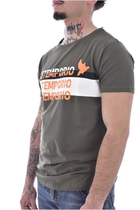 JUST EMPORIO Tshirt Stretch Bandes Logo  -  Just Emporio - Homme KHAKI Photo principale