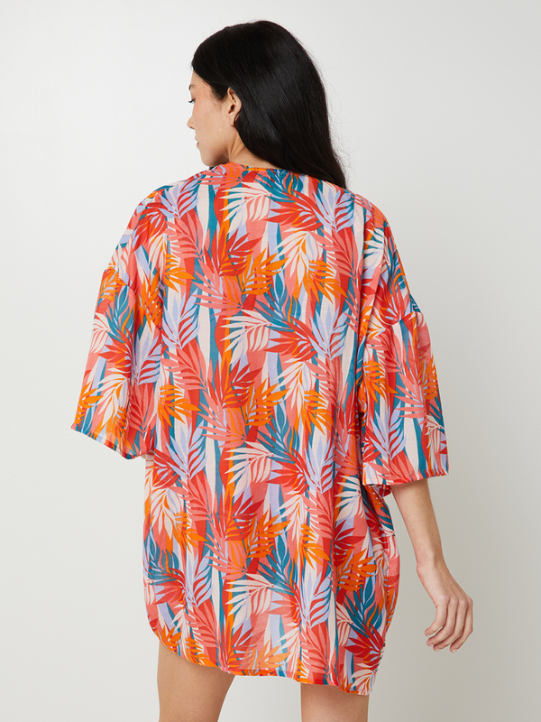 MOLLY BRACKEN Peignoir Kimono En Voile Imprim Feuilles De Palmier Orange Photo principale