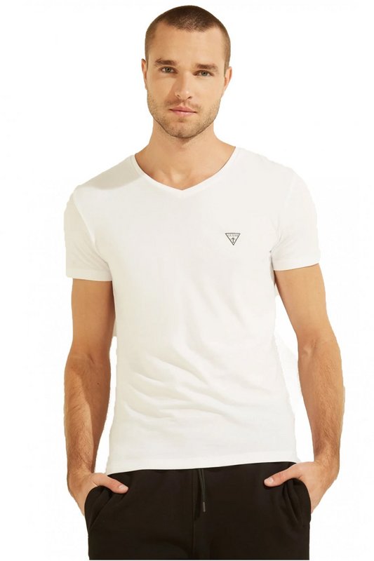 GUESS Tee Shirt Basique Stretch  Petit Logo  -  Guess Jeans - Homme A009 OPTIC WHITE Photo principale