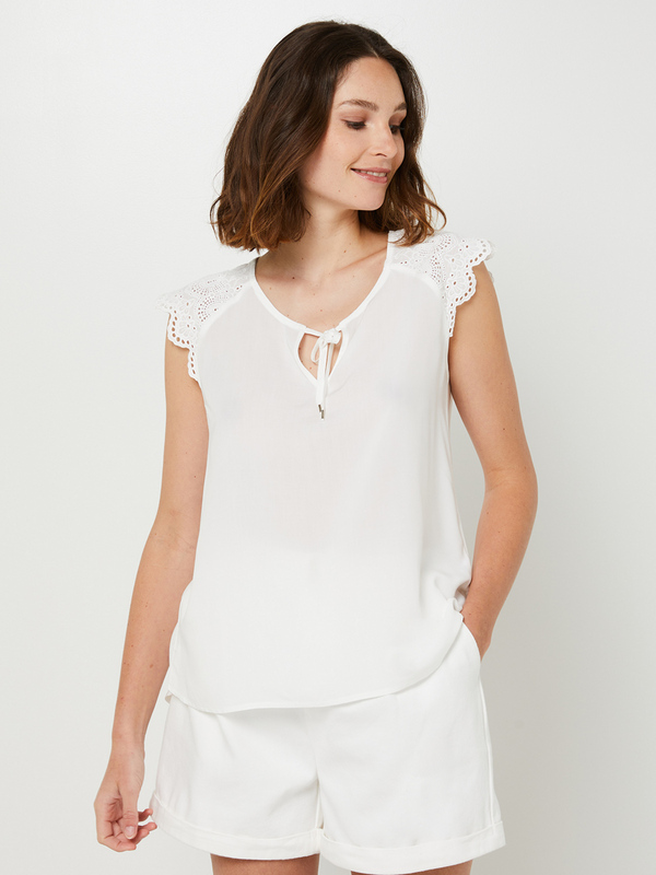 S OLIVER Blouse Fluide Avec Broderie Anglaise Ecru 1093464