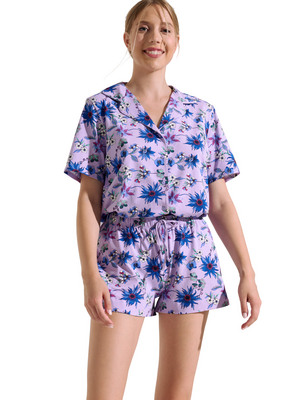 LISCA Pyjama Short Chemise Manches Courtes Flowers violet